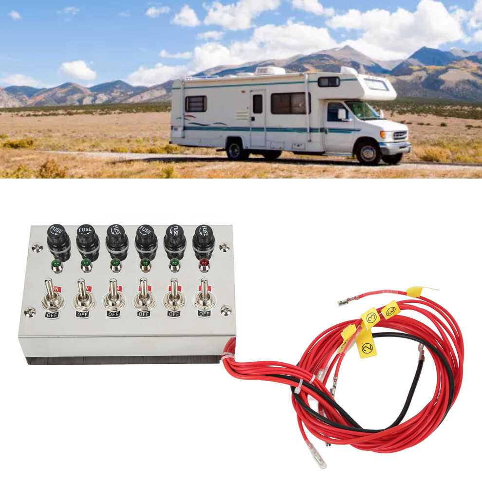 Dc12v/24V 15A 6-Gang Stainless Steel Toggle Switch Panel With Fuses & Led Indicators 6901356375351