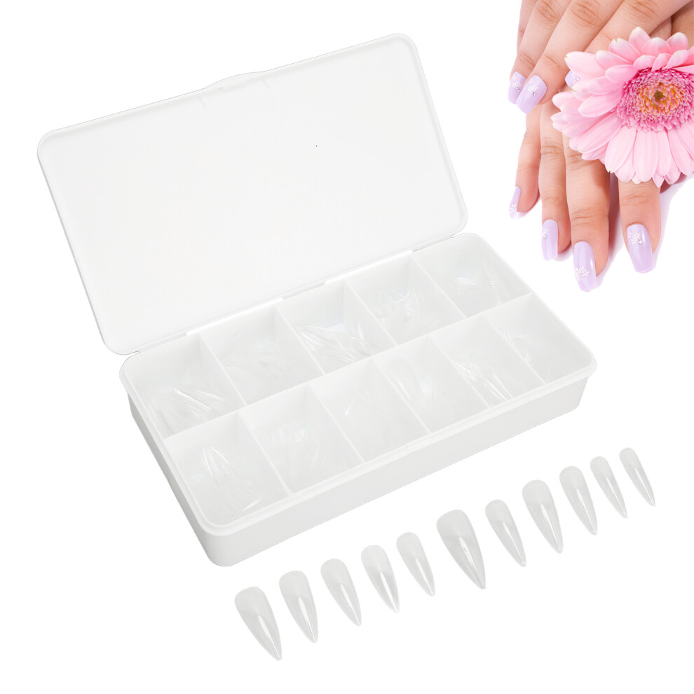 Long Clear Fake Nails 550pcs Ultra Thin Frosted False Nails for Wedding Party