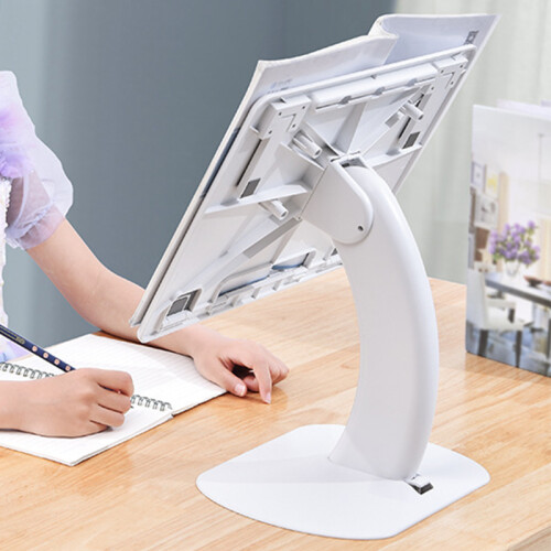 Adjustable White Desktop Book Stand for Children Reading, Foldable & Lightweight 1