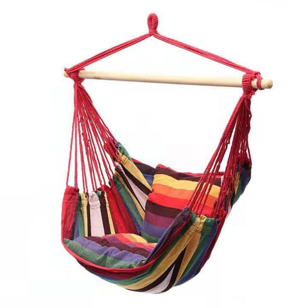 Hammock Swing Seat Canvas Hammock Chair Portable Indoor Hanging Rope Chair Colorful Stripe-image-OPC-PMGZCRJ-NEW
