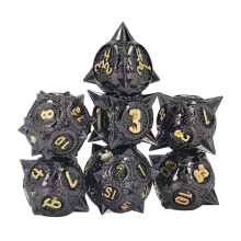 7 PCS Metal Zinc Alloy Dice Set – Black Gold Polyhedral Table Game Accessories