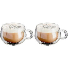 (As show, 50ml) 50ml/150ml/280ml Double Walled Glass Coffee Cups With Handle, Set Of 2
