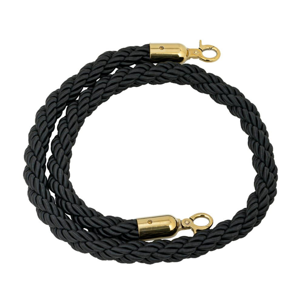 Barrier Ropes Hemp Braided Stanchions Rope With Polished Gold Hooks For Ball Top Stanchions Movie Theaters Black 1 Piece 9067246382438