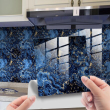 Wall Tickers 20-Piece Self-Adhesive Marble Pattern Floor Tiles 15x15cm Blue Marble Kitchen & Bathroom DIY Oil-Resistant
