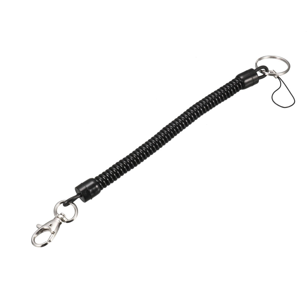 Spiral Retractable Coil Springs Lanyard Lobster Claw Clasps Keychain Carabiner Hook For Cellphone Black 9393856699049