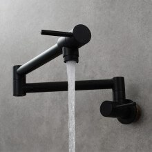 Pot Filler Copper Rotating Folding Kitchen Wall Mount, Cold Water, Double Handle, 1-Hole Tap, Double Joint Swing Arms