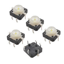 Illuminated Tact Switch 12x12x7.3mm 4-Pin DIP LED Push Button White 5-Color Set (5Pcs)