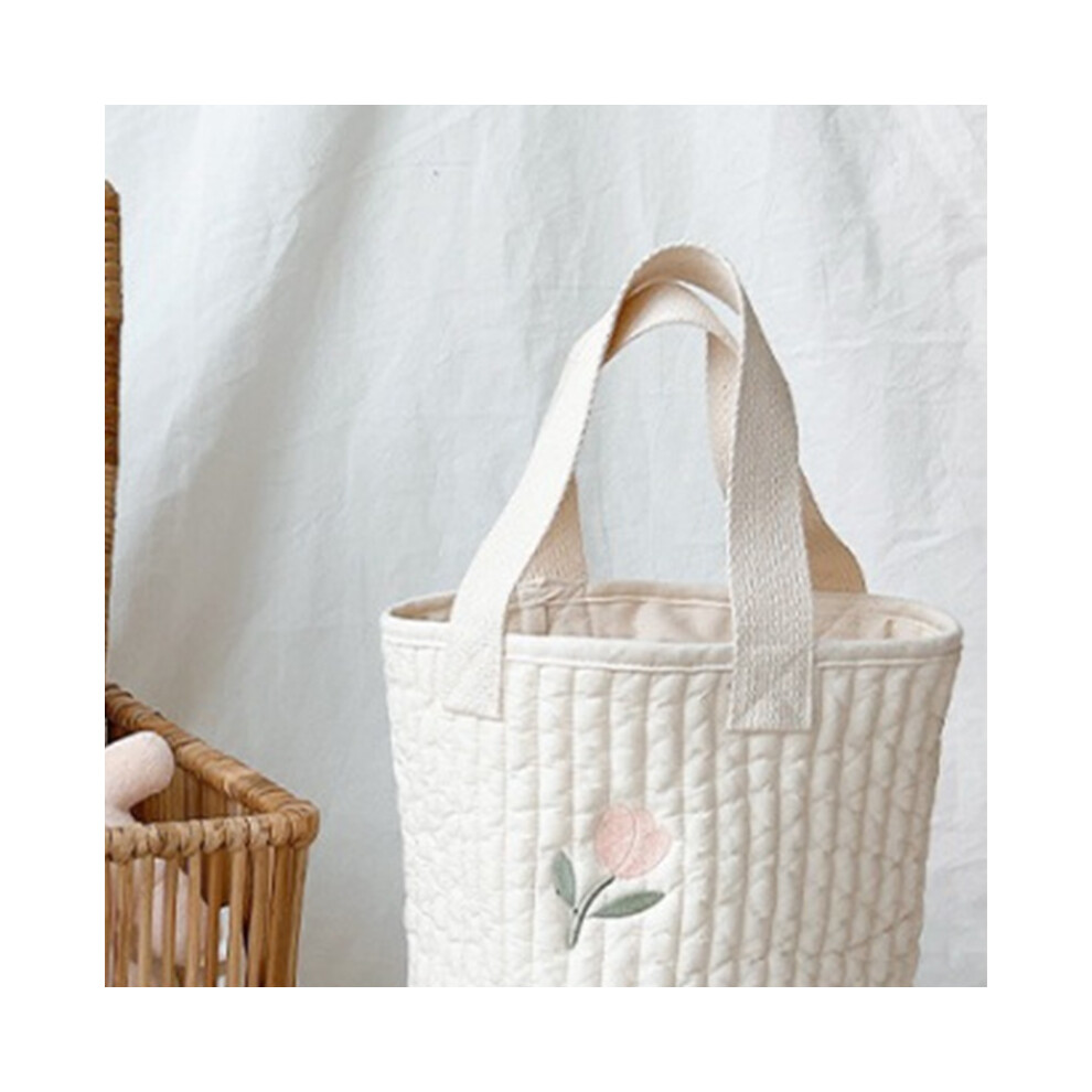 Pure Cotton Baby Bottle Storage Bag Diaper Caddy, Stroller Organizer, Big Tulip Pattern