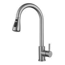 Smart Touch Sensor Kitchen Faucet Pull-Down Sprayer 304SS Single-Handle Hot Cold 2 Flow Modes Black Brushed Silver