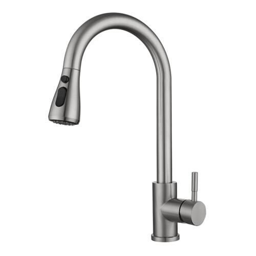Smart Touch Sensor Kitchen Faucet Pull-Down Sprayer 304SS Single-Handle Hot Cold 2 Flow Modes Black Brushed Silver