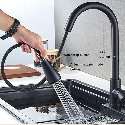 Smart Touch Sensor Kitchen Faucet Pull-Down Sprayer 304SS Single-Handle Hot Cold 2 Flow Modes Black Brushed Silver 1