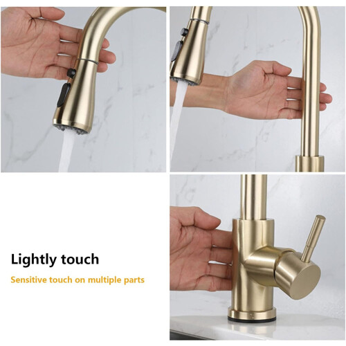 Smart Touch Sensor Kitchen Faucet Pull-Down Sprayer 304SS Single-Handle Hot Cold 2 Flow Modes Black Brushed Silver 2