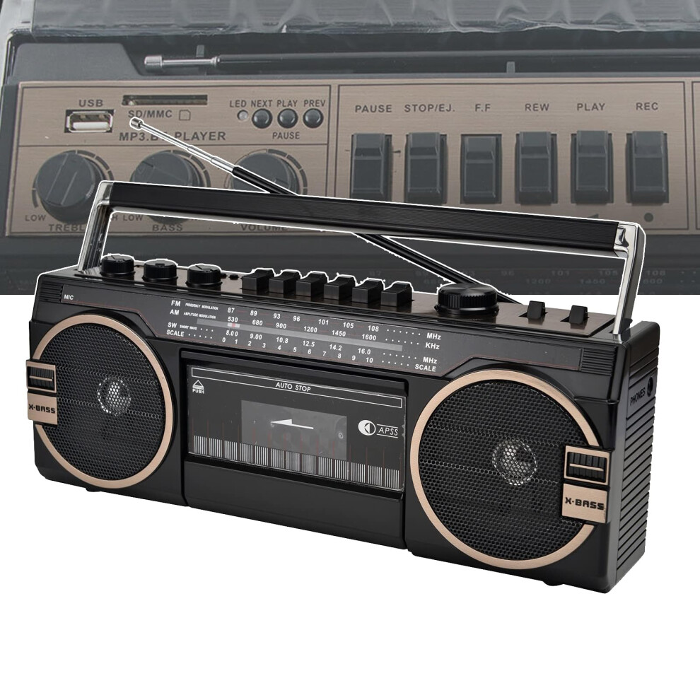 Cassette Player With Bluetooth Am/Fm/Sw Radio Memory Card Usb Aux Tf Tape Playback 80S Style Portable Black 9084446678017