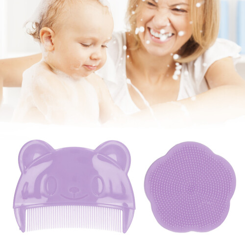 Comfortable Newborns Scalp Bath Tool 2PCS Brush Set - Purple