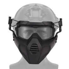 Detachable Full Face Tactical Military Mask and Goggles Set For Helmet Attachment, Black, Army Airsoft Paintball Skiing