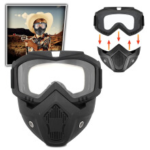 Tactical Mask Black Detachable Mask With Goggles For Airsoft Shooting Games Cycling Cosplay Christmas Party