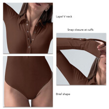 Women Long Sleeve Slim Bodysuit with Button Lapel V Neck – Sizes S- L