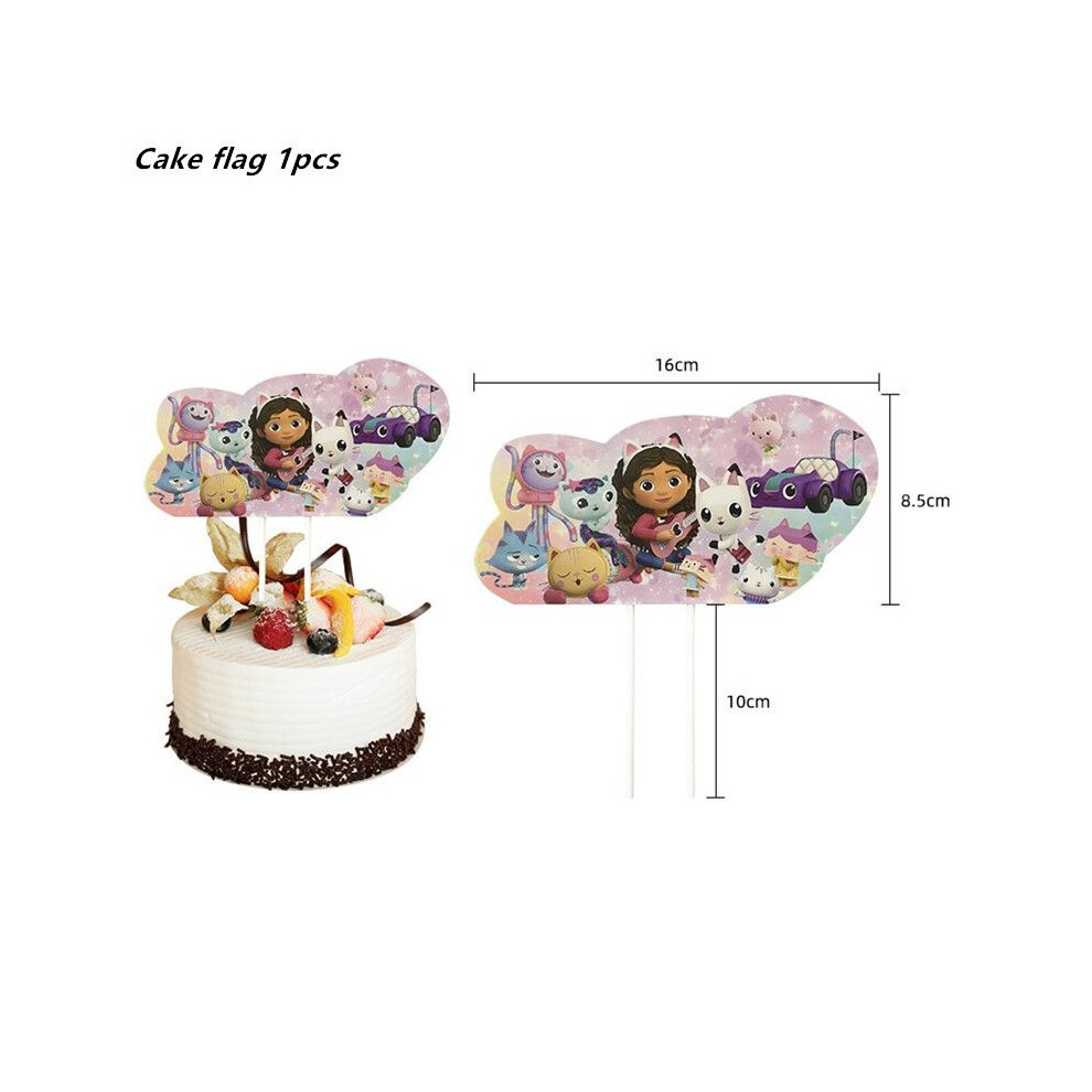 (Cake Topper 3pcs) Gabbys Dollhouse Party Supply Plate Tissue Banner Decoration Tablecloth Balloon