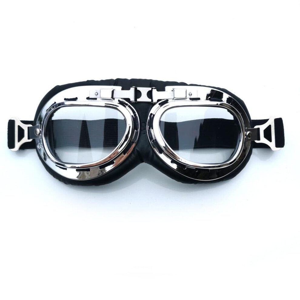 Riding Goggles For Motorcycle And Motocross, Adjustable Transparent Lens, Helmet Compatible, Off-Road Dirt Bike Style Silver 9084446679502