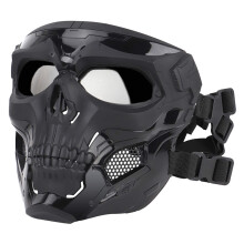 Skull Breathable Full-Face Protective Mask For CS Paintball Wargame Halloween Cosplay Costume Party Black-Grey Lens One Size