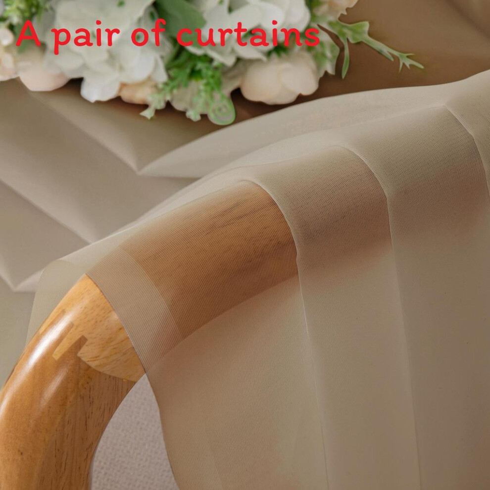 (Brown, 106x160cm) Color Solid Polyester Translucent Curtain Pair For Modern Living And Dining Room-image-OPC-PMH2XJF-NEW
