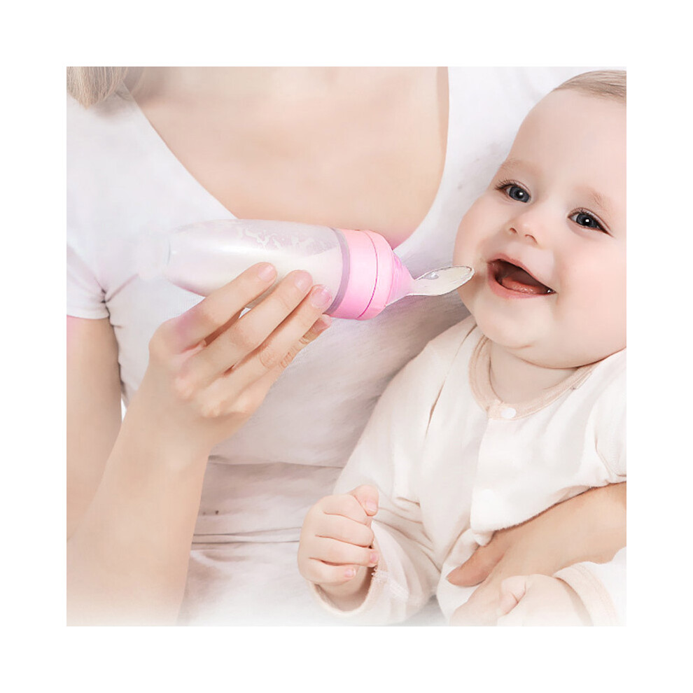 Silicone Baby Food Feeder Spoon With Suction Cup, Safe & Reusable Pink