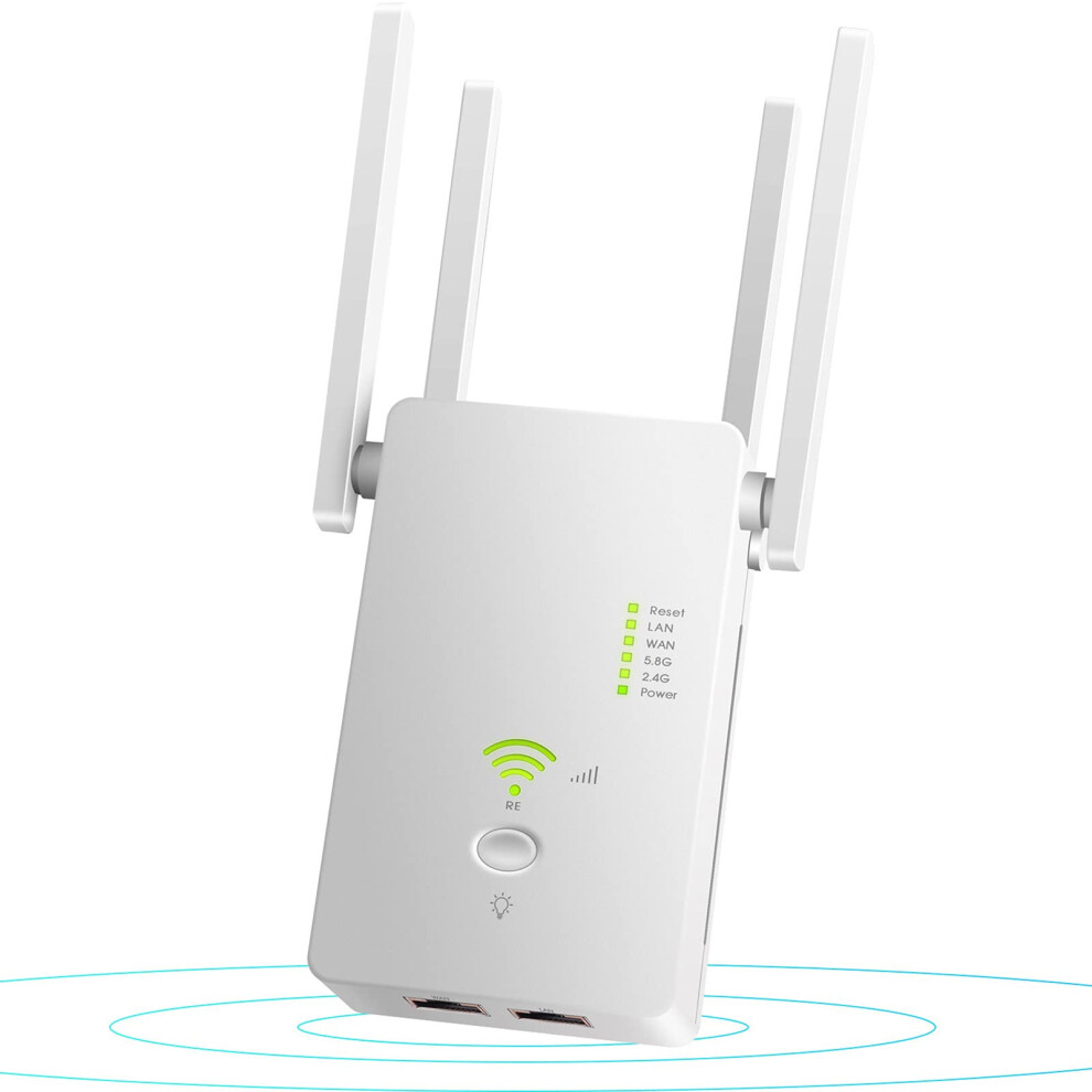 Wifi Signal Extension Booster, 1200Mbps Dual-Band 2.4Ghz/5Ghz Wifi Repeater, 4 Antennas Home Extender White 9084446682885