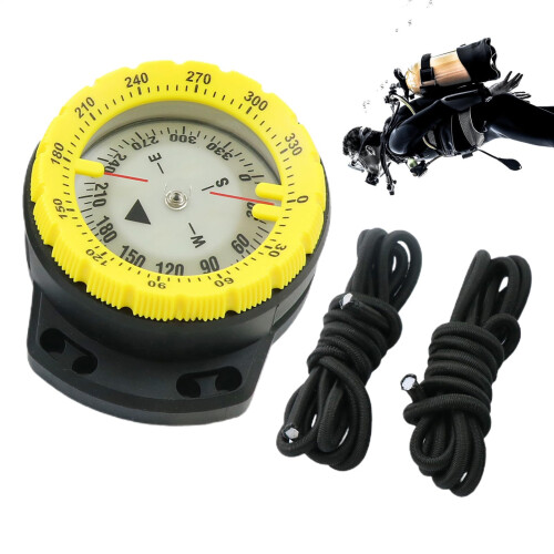 Dive Compass Waterproof Scuba Compass With Rope Glowing Side Window Yellow Underwater Navigation Accessory