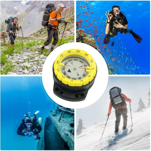 Dive Compass Waterproof Scuba Compass With Rope Glowing Side Window Yellow Underwater Navigation Accessory 2