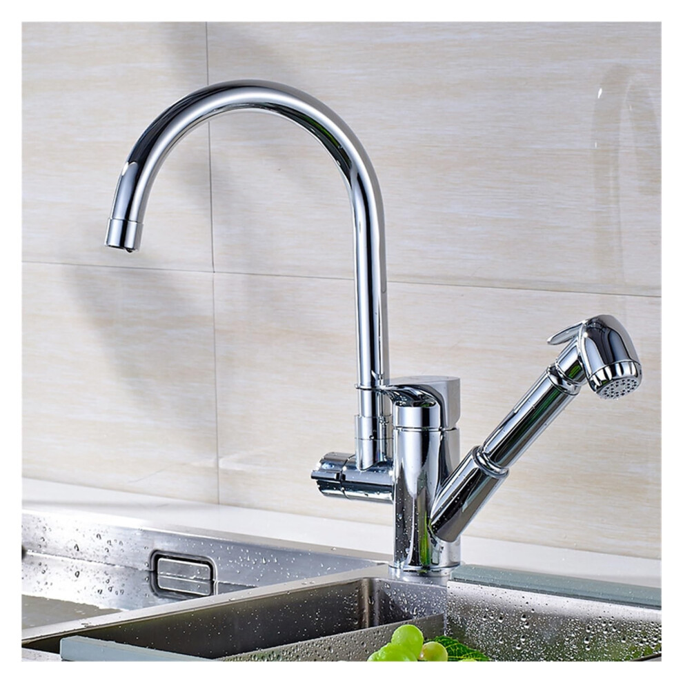 Kitchen Pullout Faucet Cold Hot Copper Vegetable Wash Basin Faucet Retractable Rotating Copper Spray Gun B 60Cm Inlet 9084446683585