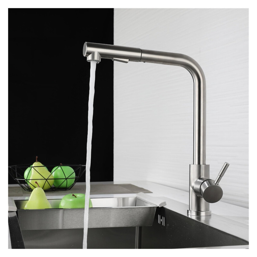 Pull Out Kitchen Sink Faucet - 2-Function Sprayer, Rotating Spout, Deck Mount, Stainless Steel, G1/2, 60Cm Hose, Silver 9067246392369