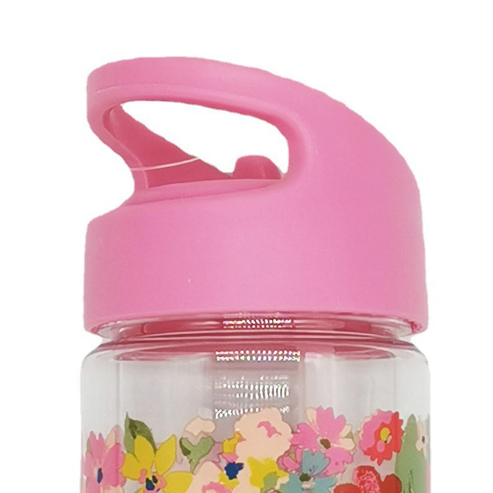 Kids Cartoon 380ml Leakproof Tritan Straw Cup Pink Flower Portable Water Bottle