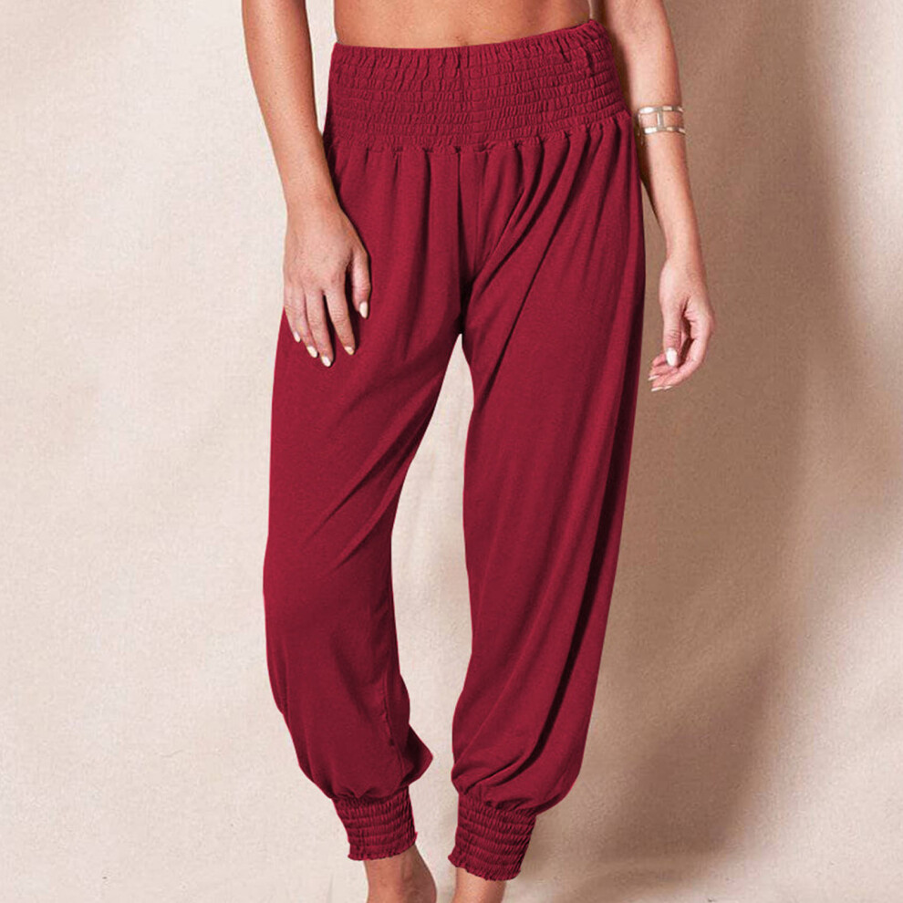 Wine Red Solid Jogger Pants M | Elastic Waist & Ankle Cinch Bottom-image-OPC-PMH5WKX-NEW