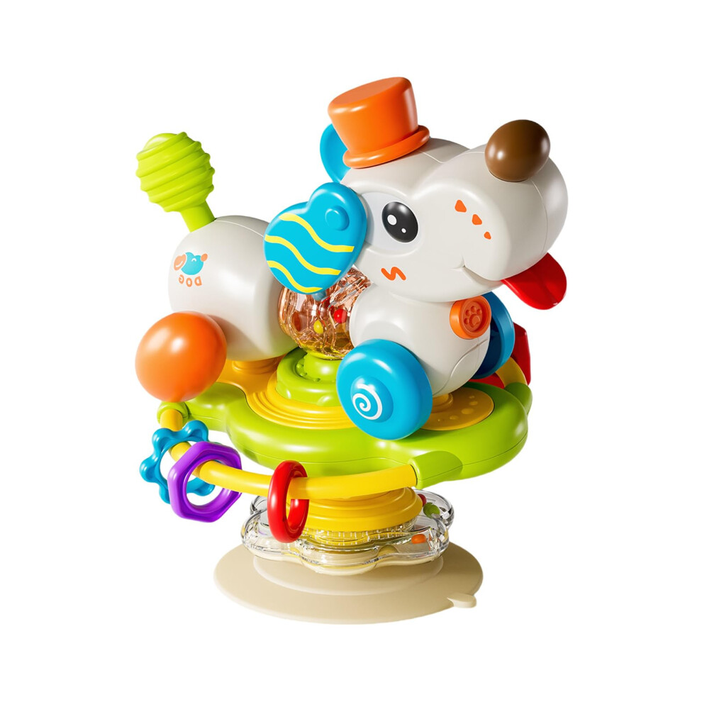 Rotating Dog Suction Cup Toy For Fine Motor Skills, Sensory Learning, Mealtime Educational Tableware White