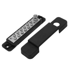 12-Terminal-Leistungverteilerblock mit Abdeckung, Metall+ABS, Schwarz