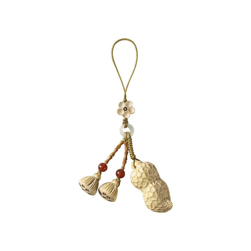 Phone Charm Strap Wood Carved Lotus Pod Pendant Peanut Decorative Pendant Hanging String Keychain Wooden Phone Lanyard 9393856712793