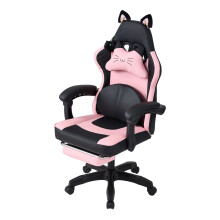 Ergonomic High Back Gaming Chair with Footrest, Black+Pink