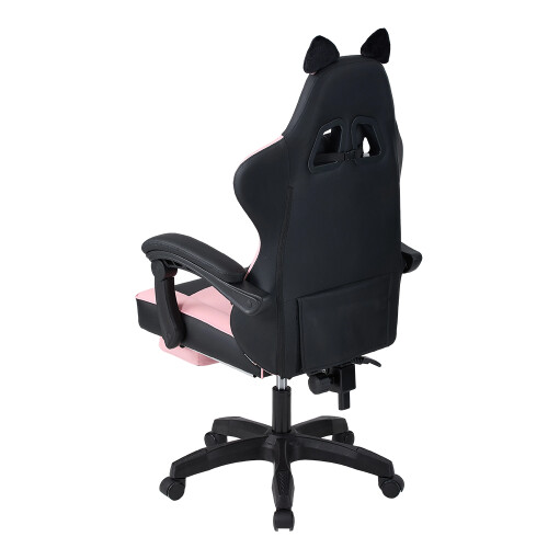 Living And Home Ergonomic High Back Gaming Chair with Footrest, Black+Pink 2