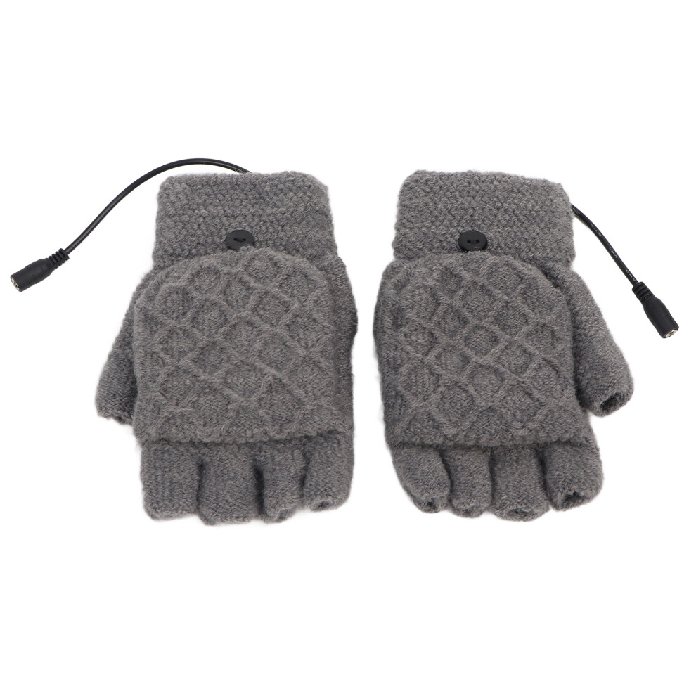 Gray USB Heated Gloves Half Fingerless Washable Cotton 3 Gears for Cold Weather