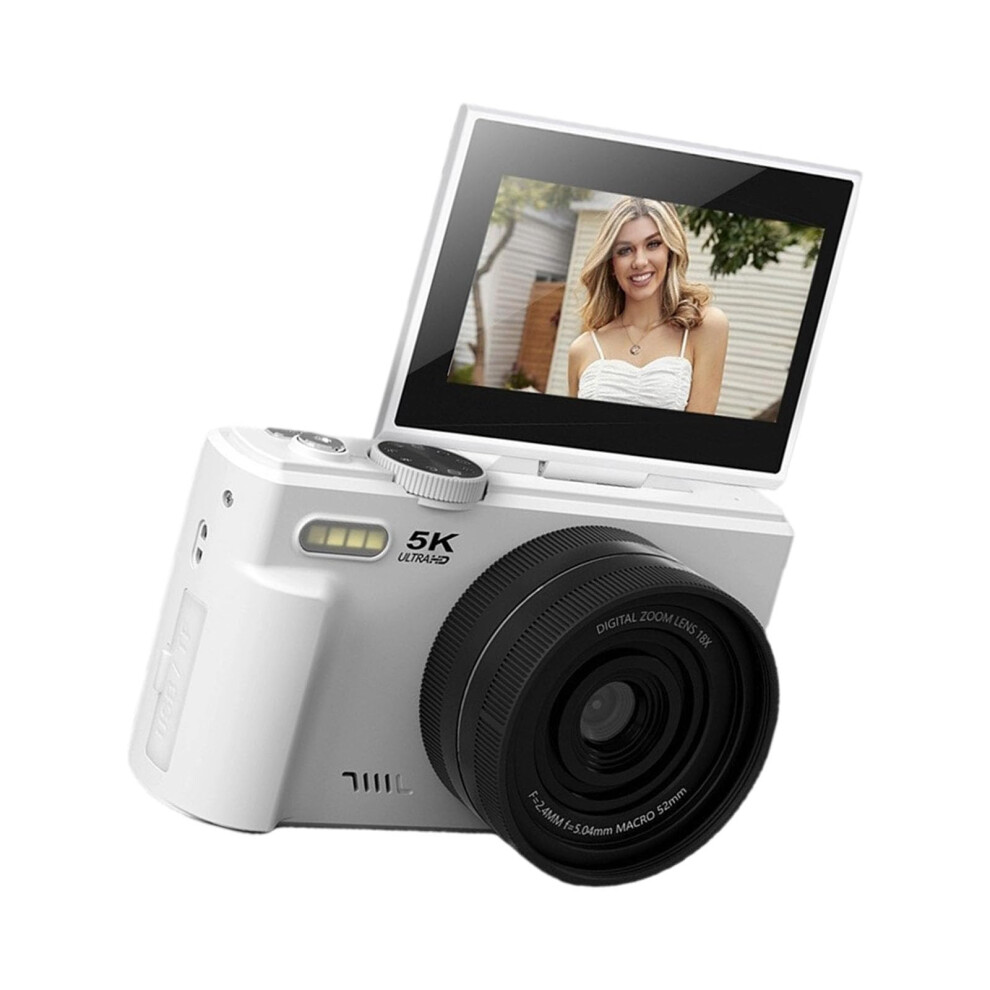 Vlog Digital Camera With Flip Screen, 5K Resolution, 75Mp, 18X Zoom, Auto Focus, File Transfer, Content Creators, White 9354506608231