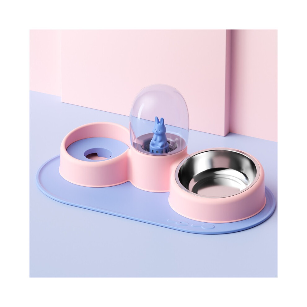 Stainless Steel Pet Water & Food Bowl Set with Silicone Mat & Toy - Blue Rabbit-image-OPC-PMH69RH-NEW