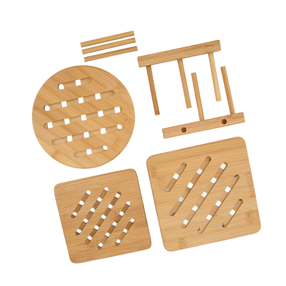 3PCS Bamboo Tablemats Set with Holder, Insulation Pads, 18cm Sizes-image-OPC-PMH6DCH-NEW