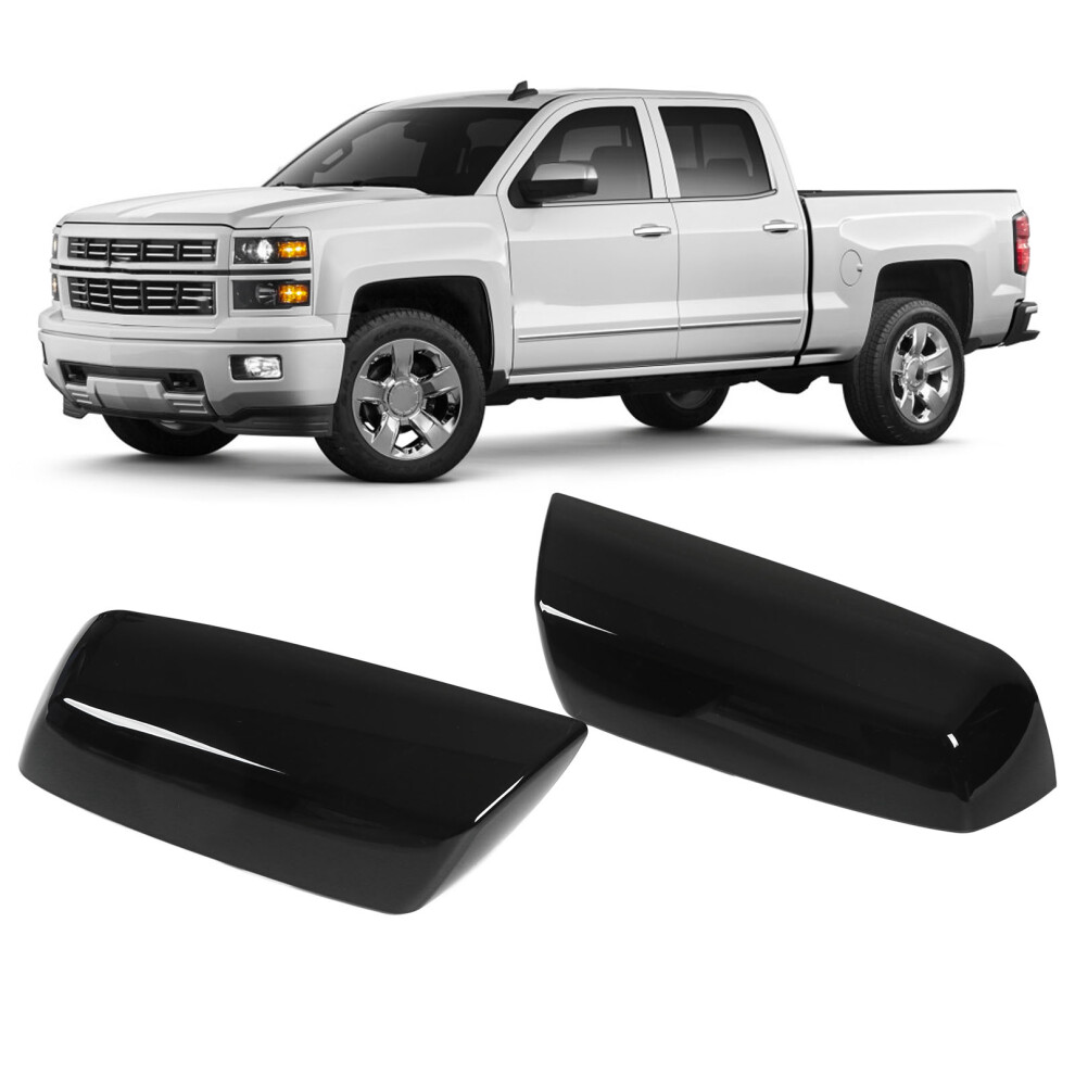 Glossy Rear View Mirror Cover Cap For Silverado 1500 2014-19 Black 7891356472183