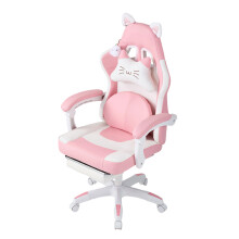 Ergonomic High Back Gaming Chair with Footrest, White+Pink