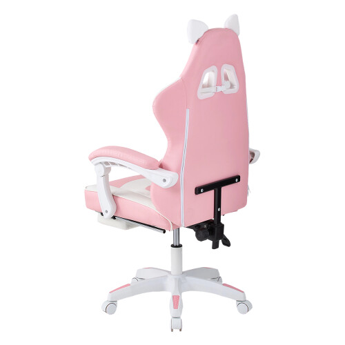 Living And Home Ergonomic High Back Gaming Chair with Footrest, White+Pink 2
