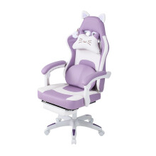 Ergonomic High Back Gaming Chair with Footrest, White+Purple