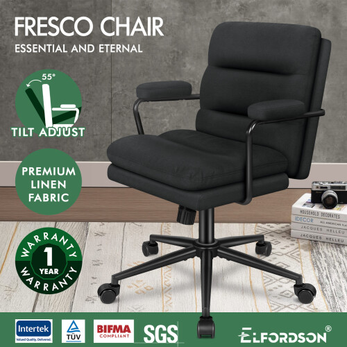 ELFORDSON ELFORDSON Office Chair Ergonomic Executive Computer Work Fabric Black 1