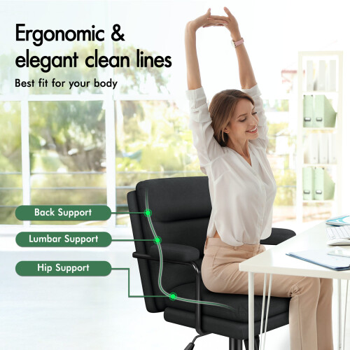 ELFORDSON ELFORDSON Office Chair Ergonomic Executive Computer Work Fabric Black 2