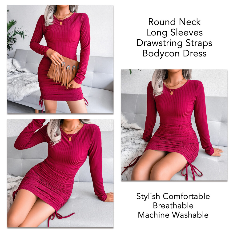 Wine Red Long Sleeve Bodycon Dress, Size S-L, Fall & Winter Style-image-OPC-PMH6KDF-NEW