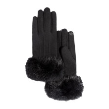 Women W Gloves Touchscreen Thermal Windproof Faux Fur Lined Gloves For Running Cycling Biking Driving Hiking Black